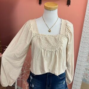 NWT Alya Cream Crochet Accent Blouse